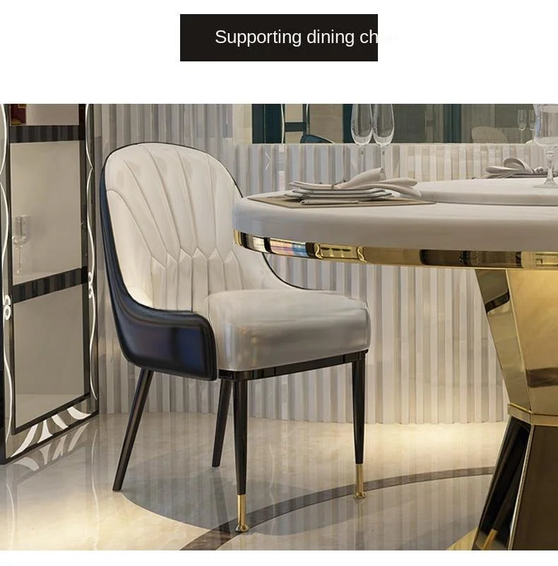 Luxury Natural Marble Round Dining Table Set – Portable Stainless Steel with 6 Chairs