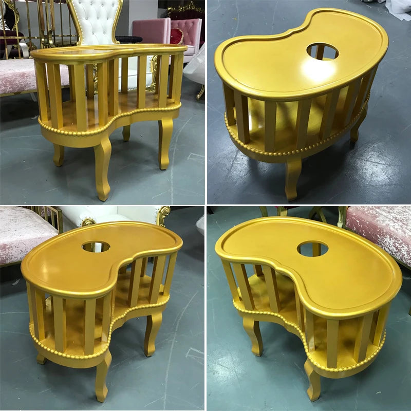 Best-Selling Gold Nail Desk – Wooden Beauty Salon Cage-Shape Nail Table, Manicure Table & Nail Salon Furniture