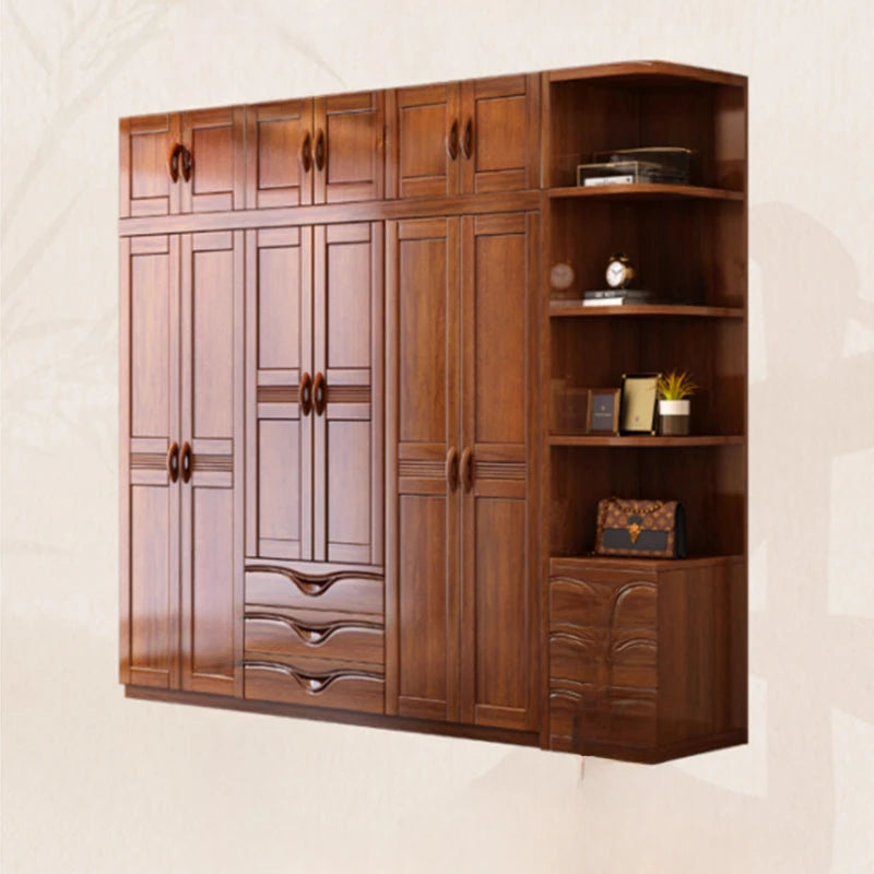 Wall-Mounted Nordic Wood Wardrobe – Multilayer Open Closet and Organizer for Bedroom