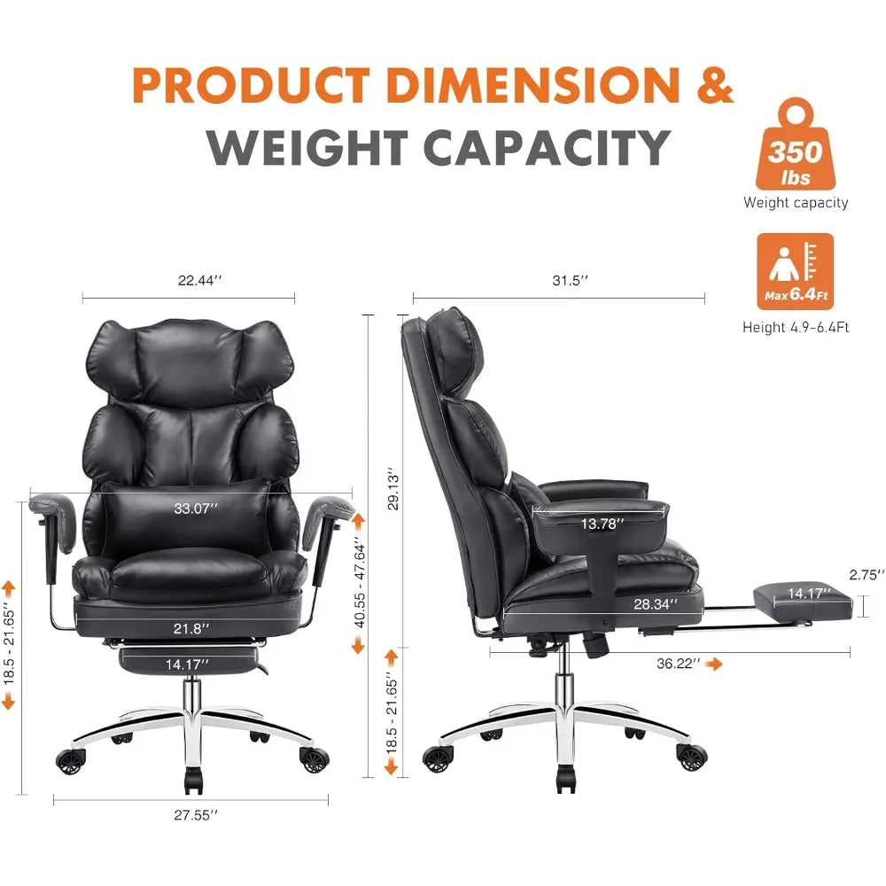 Office Chair, High Back Reclining with Footstool, Height Adjustable, PU Leather, Lumbar Support, Executive Task Chair