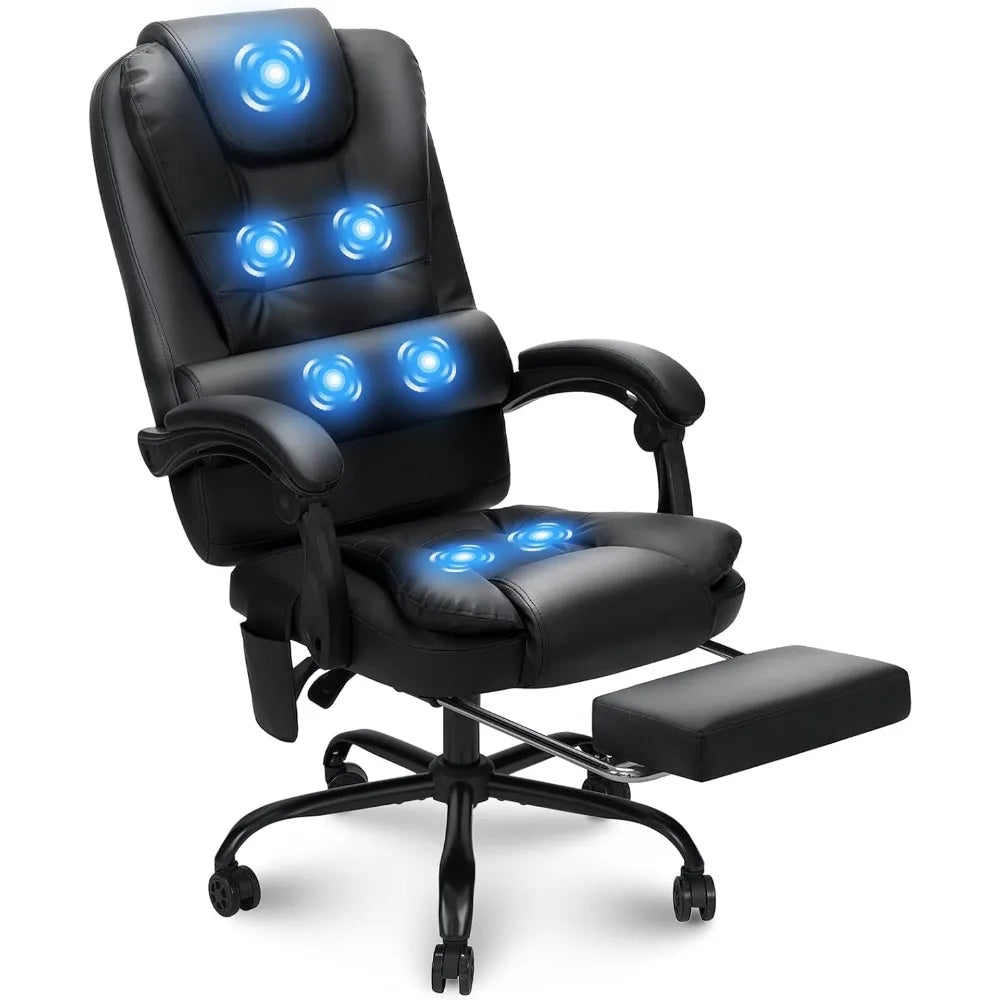 Office Chair, Recliner with Footrest, Ergonomic Computer Chair, Leather, Black, Office Chair.