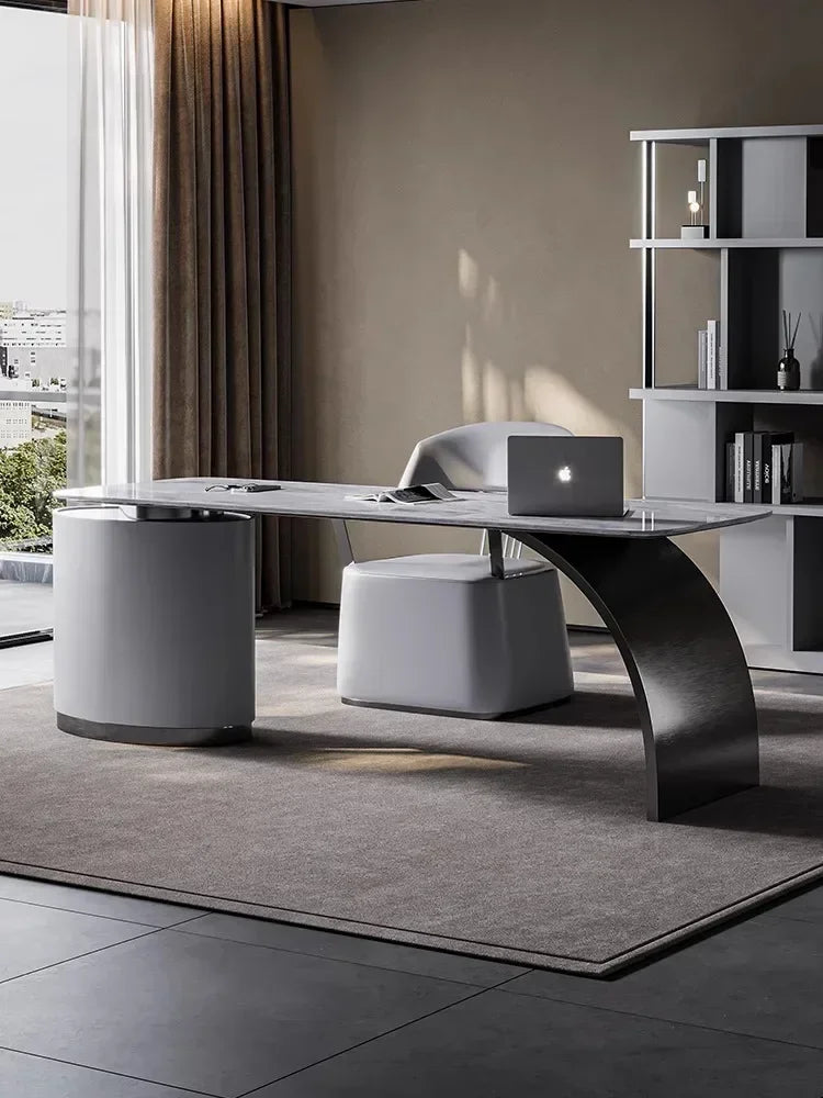 Bright Stone Plate Desk – Light Luxury Designer Study & Computer Desk, Integrated Office Table