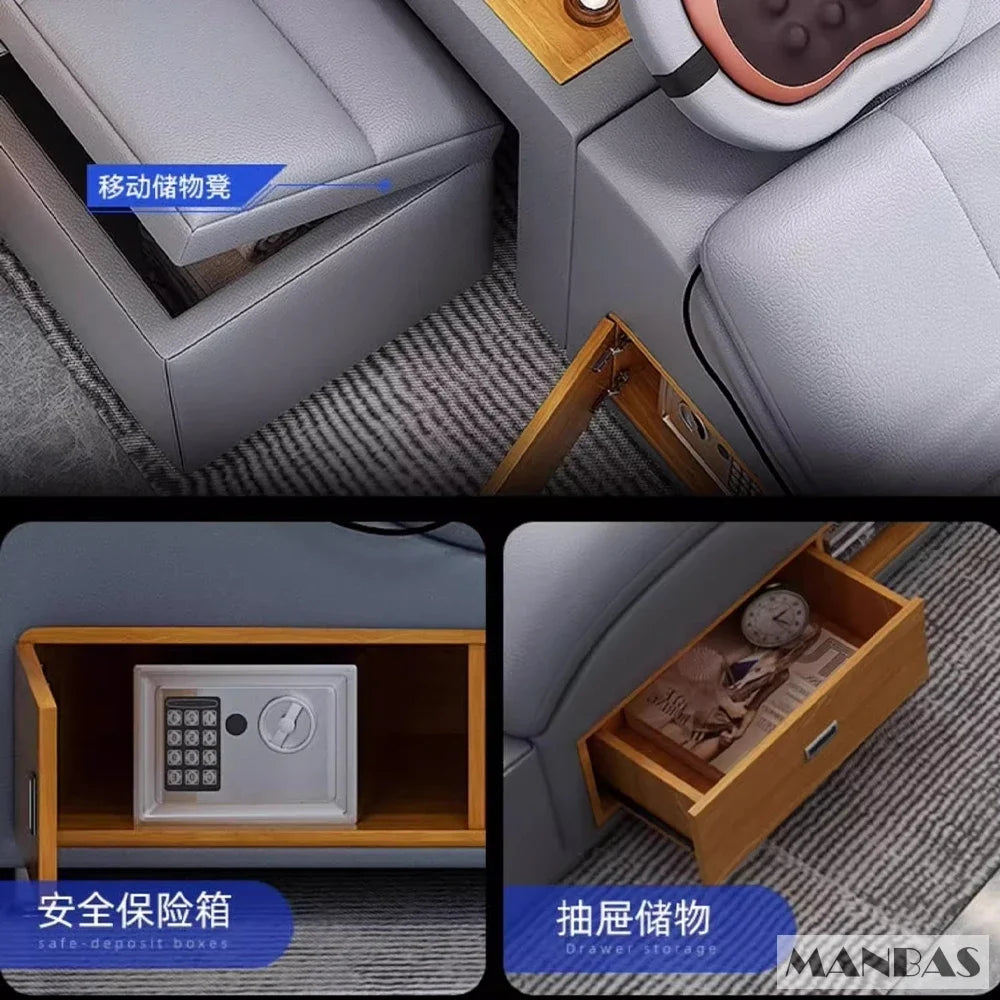 Genuine Leather Tech Smart Multifunctional Bed with Massage, USB, and Projector.