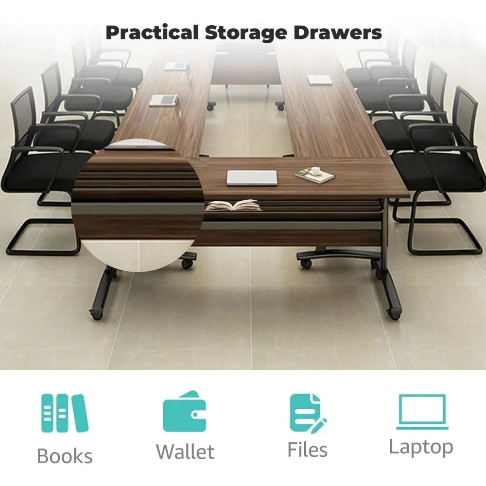 Conference TableFolding Conference Room Tables,Large Meeting Seminar Table for Conference Room,Modern Mobile Training Room Table