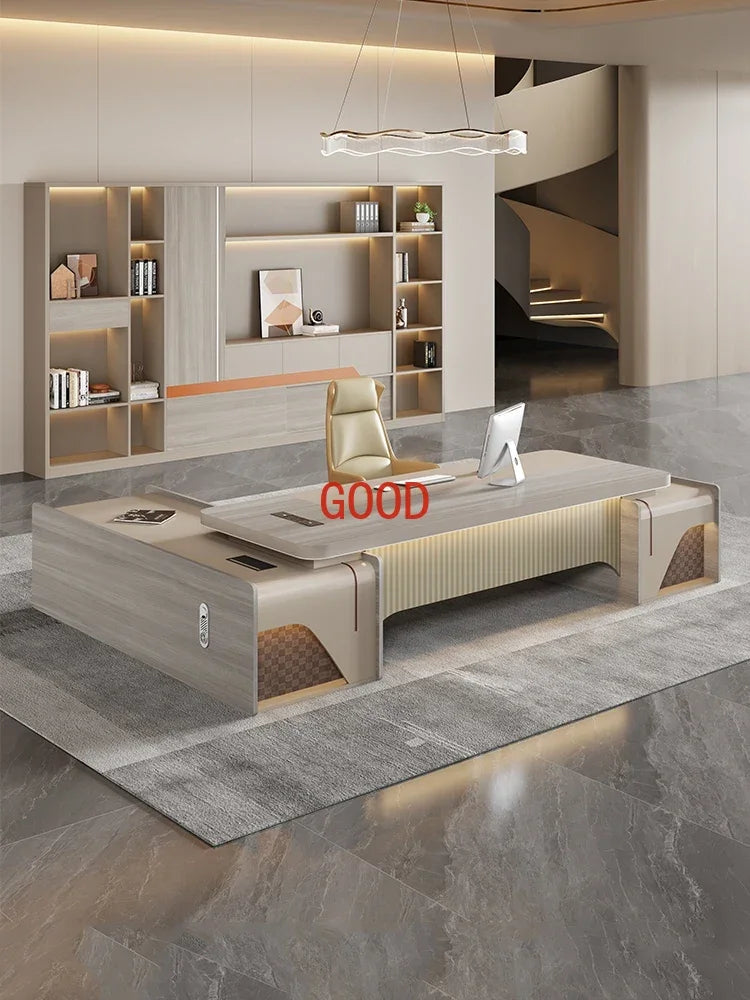 Modern L-Shaped Double Cabinet Office Desk