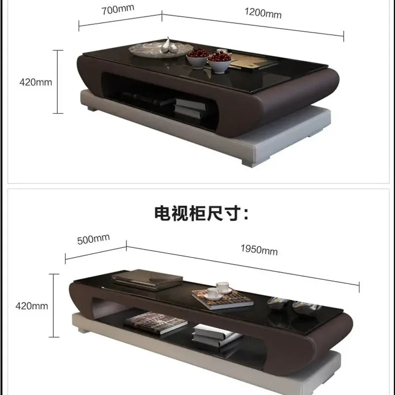 Tv Stand Floor Natural Glass Top Leather TV Stand Modern Living Room Led Monitor Stand Mueble Cabinet Mesa Home Furniture