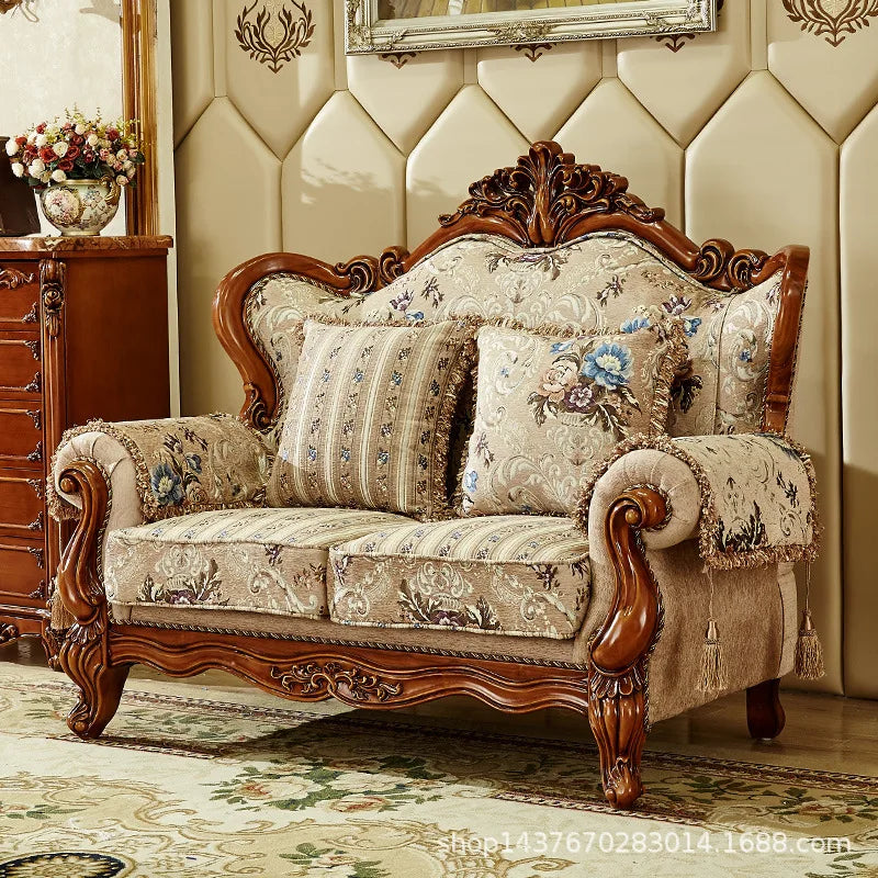 European-style fabric sofa, disassembled for easy washing. Luxurious design for large villa living rooms, featuring solid wood and American-style craftsmanship.