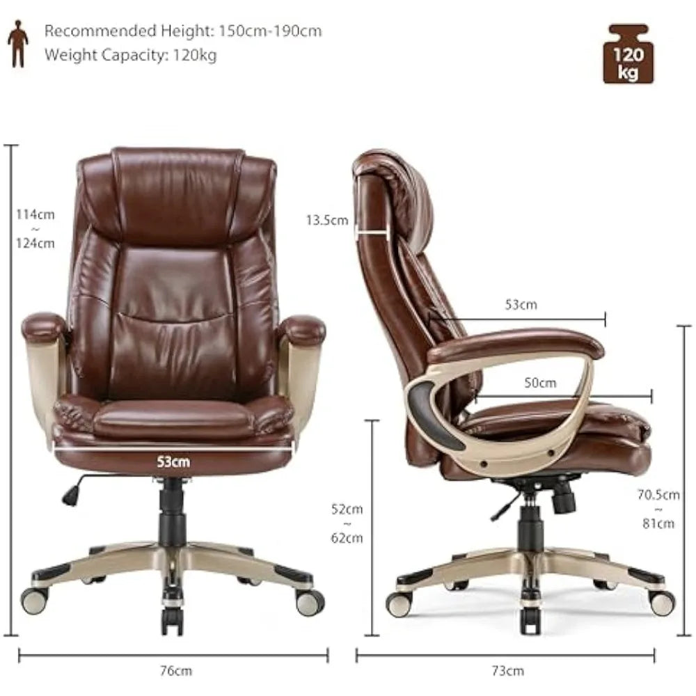 Office Chair, Ergonomic PU Leather, Suitable for Heavy Duty Individuals, with Thickly Padded Armrests, Executive Task Chair