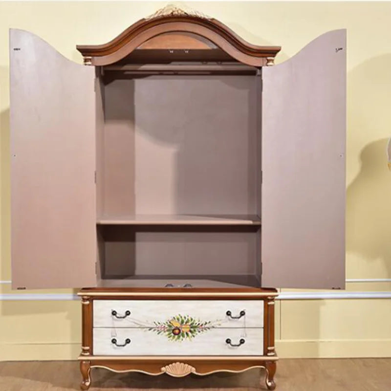 Retro Wooden Wardrobe – Designer Bedroom Storage with Large Drawers and Compartments