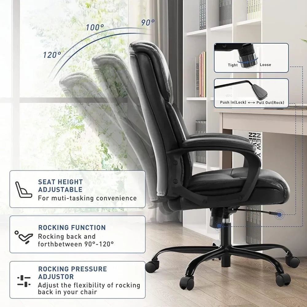 XMSJ Office Chair, Executive High Back Home Chairs, Height Adjustable, Computer Lumbar Support,Bonded Leather, Office Chair