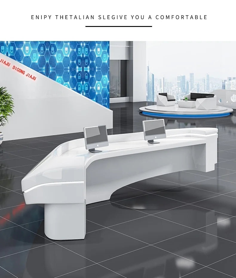 QTZ25 Customized Glossy V-Shaped Reception Desk