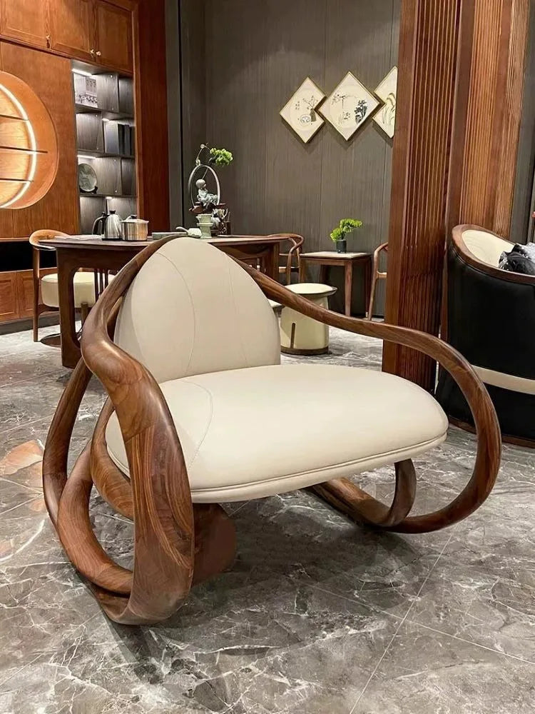 Leisure rocking chair, lounge chair, white wax wood solid wood sofa , balcony, bedroom, living room, leisure , villa