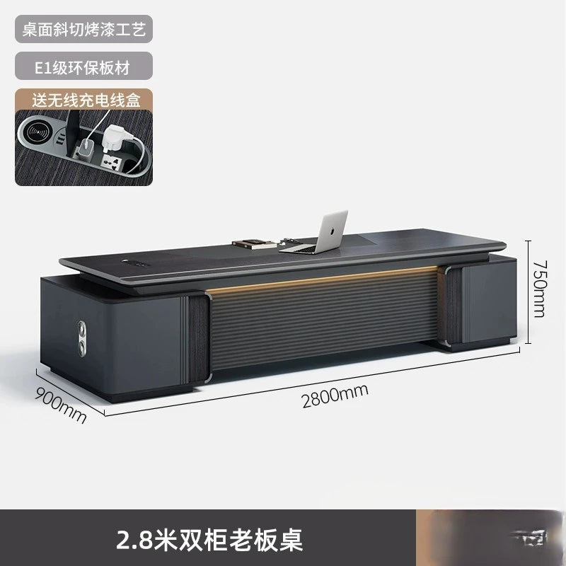 Boss Desk – High-End Manager’s Office Table, Simple Light Luxury Design, President & Supervisor Desk with Chair Combo