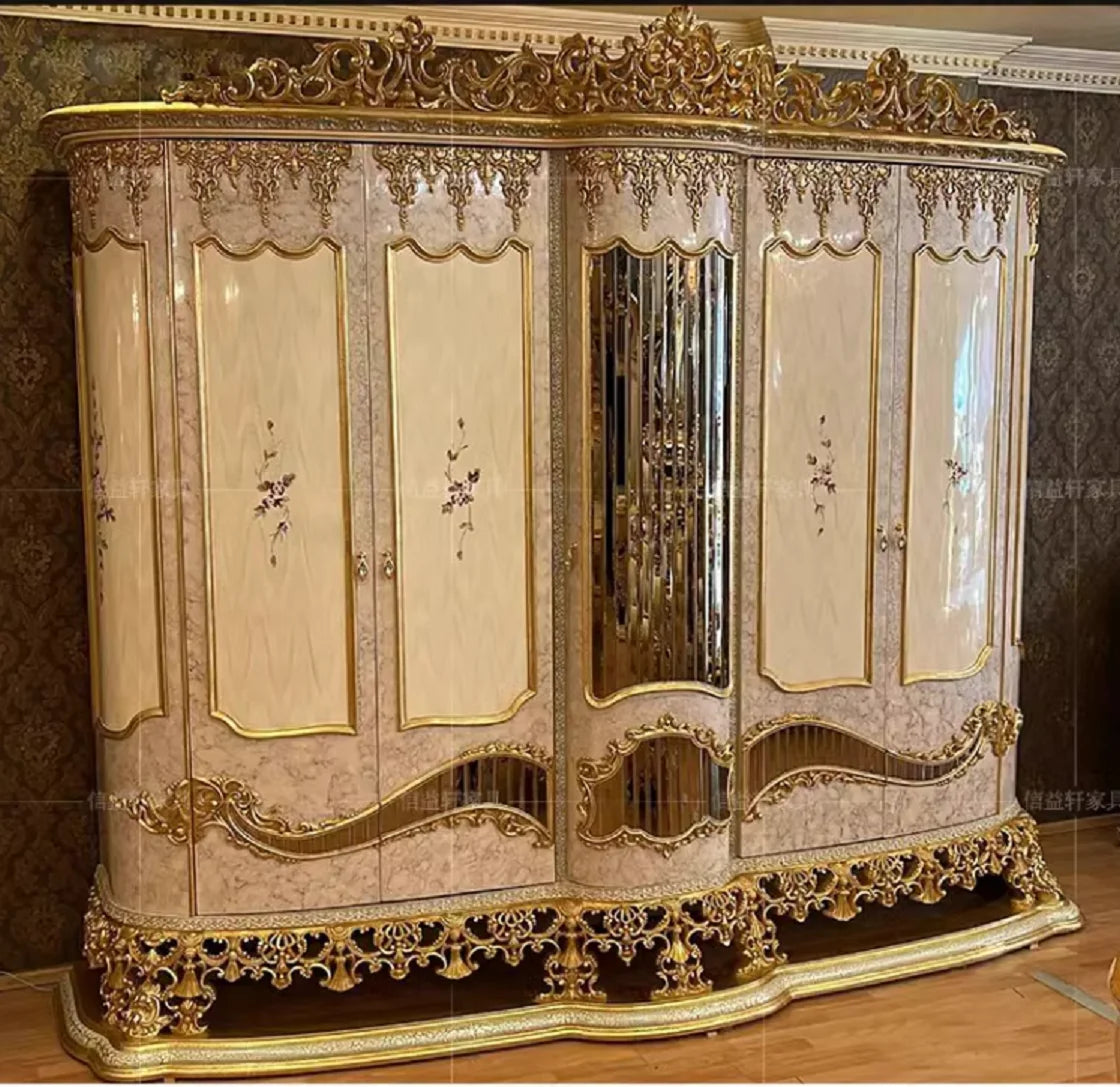 European Style Solid Wood Wardrobe – Hand-Carved, French Luxury, Multi-Door Customizable