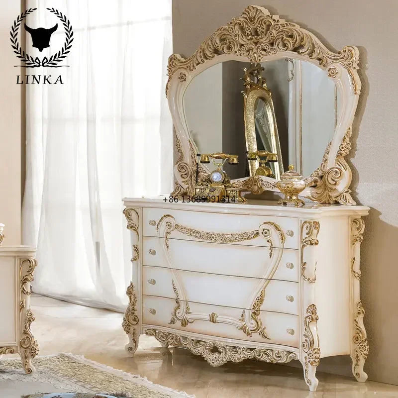 European-Style Custom-Made Solid Wood Upholstered Bed