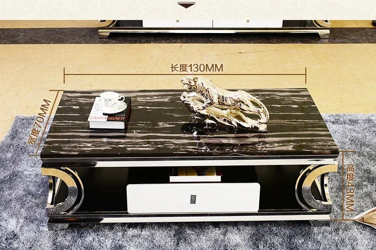 Natural Marble and Stainless Steel Coffee Table