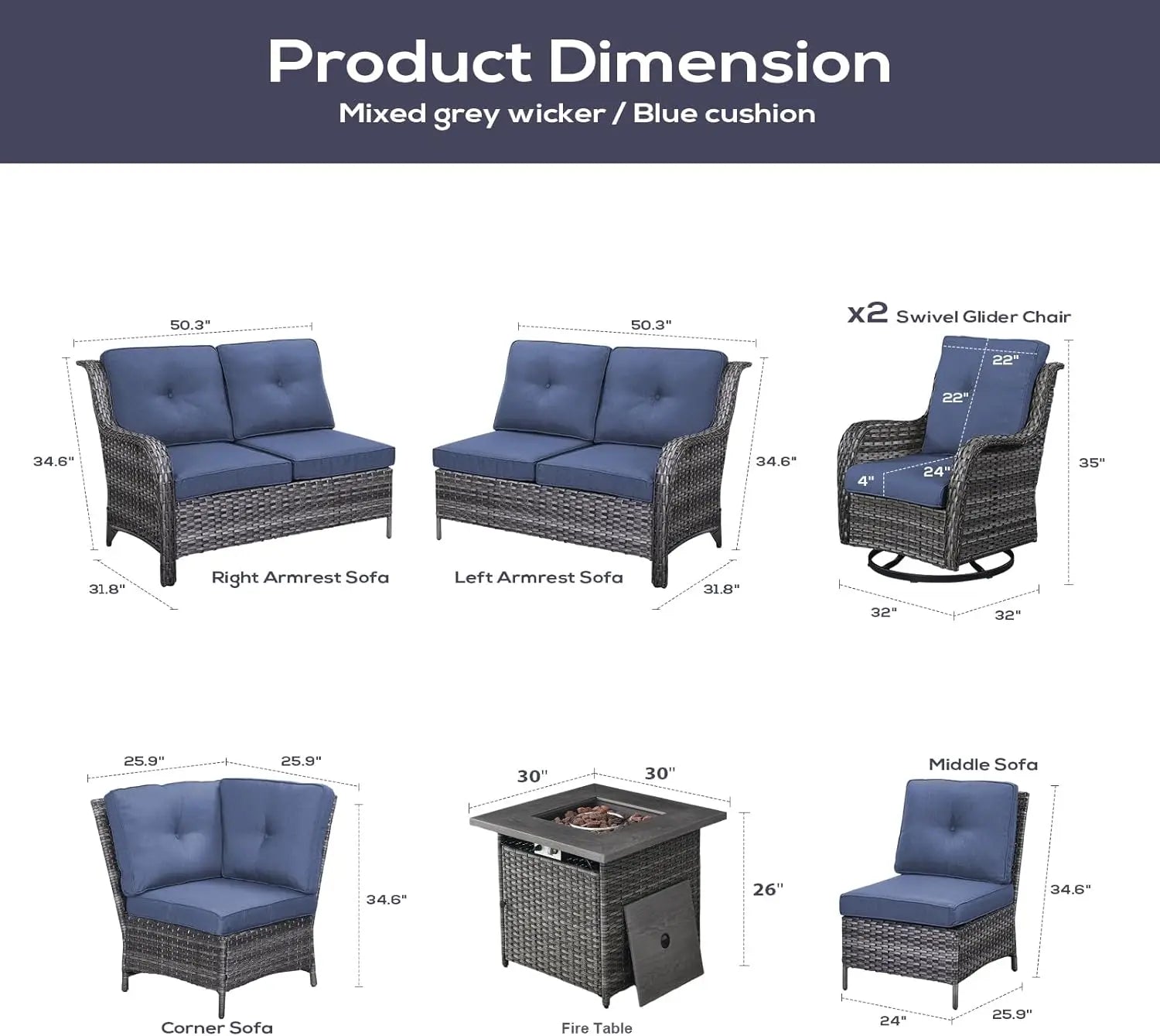 Swivel Glider Rocker Chairs with Blue Cushions, ideal for casual backyard gatherings.