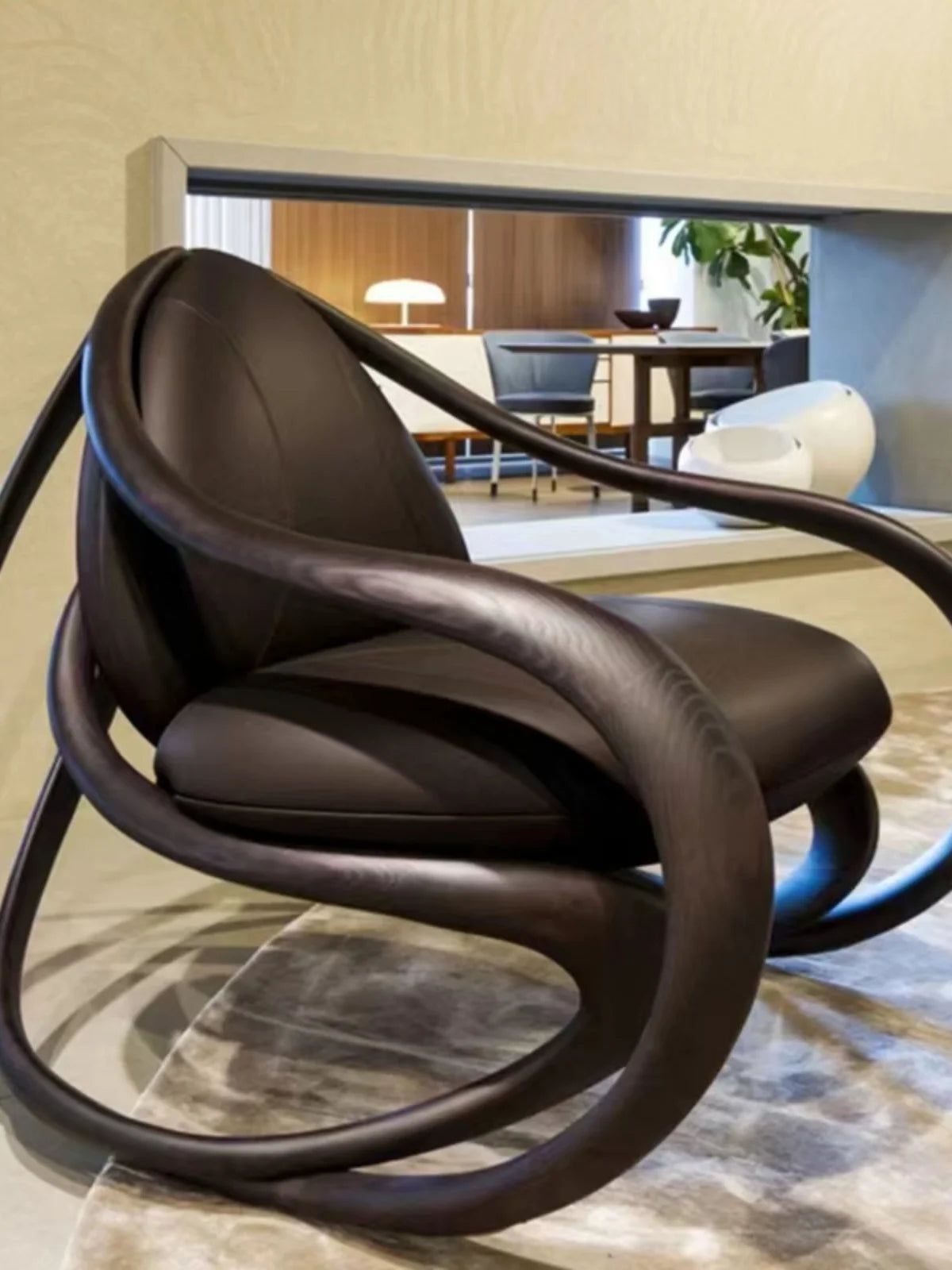 Solid Wood Leisure Chair with Leather