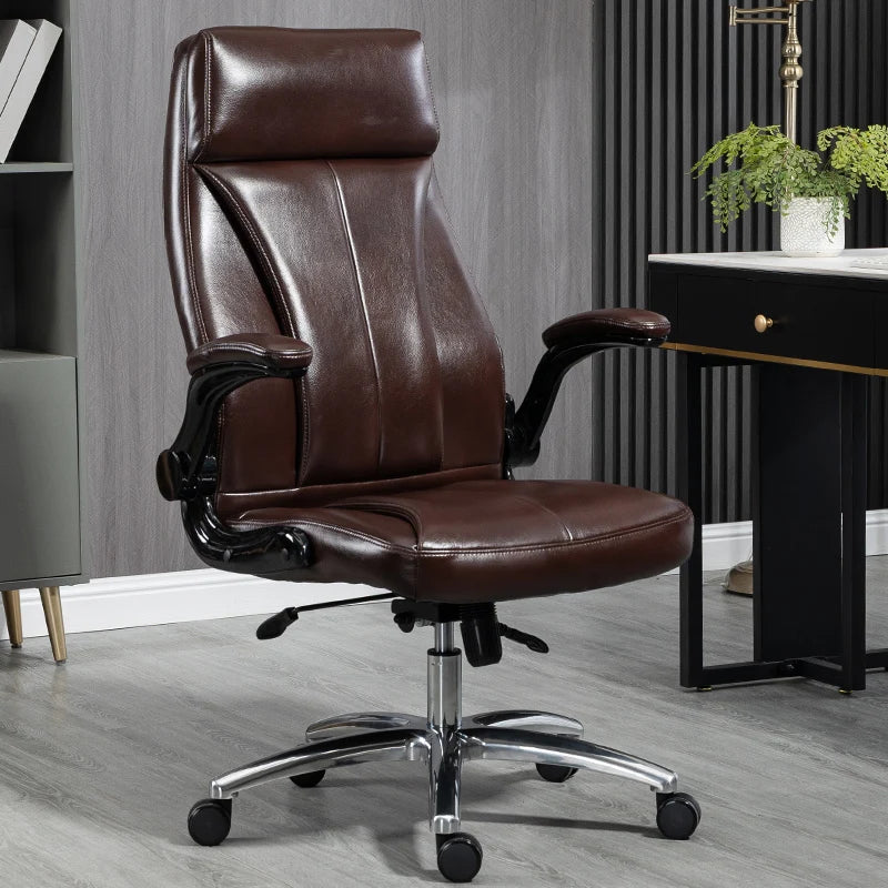 Luxury ergonomic office chair with swivel, cushion, and wheels.