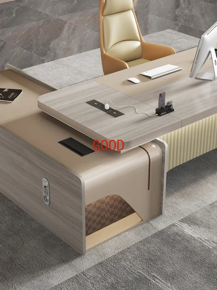 Modern L-Shaped Double Cabinet Office Desk