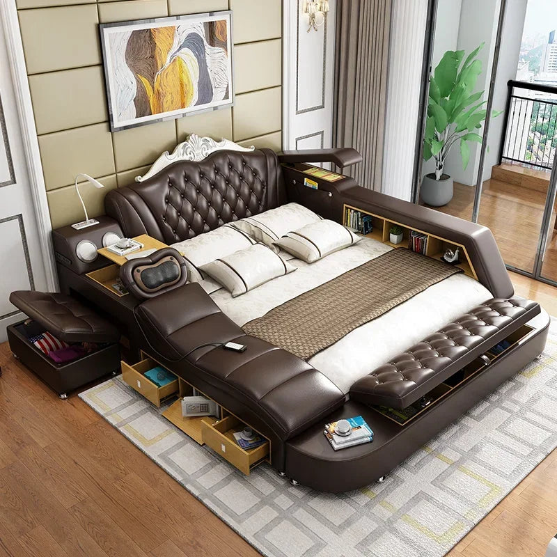 White High End Double Bed Designer European Luxury Modern Twin Bed Frame Platform Multifunctional
