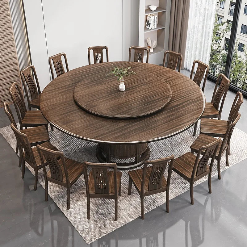 New ebony wood solid wood dining table with turntable dining table