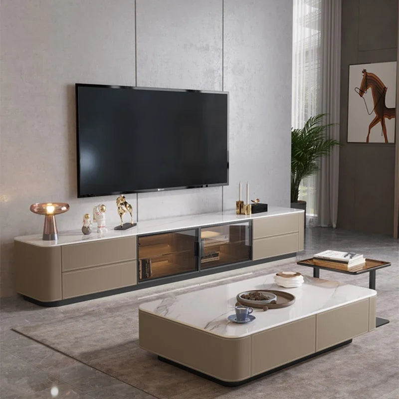 Entertainment Center: Nordic Furniture Display Cabinet for Living Room with TV Drawer and Pedestal Stand