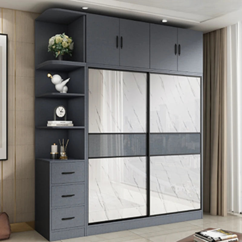 Aesthetic Wooden Wardrobe for Girls with Sliding Doors – Nordic Full-Size Storage Cabinet, Armable Closet