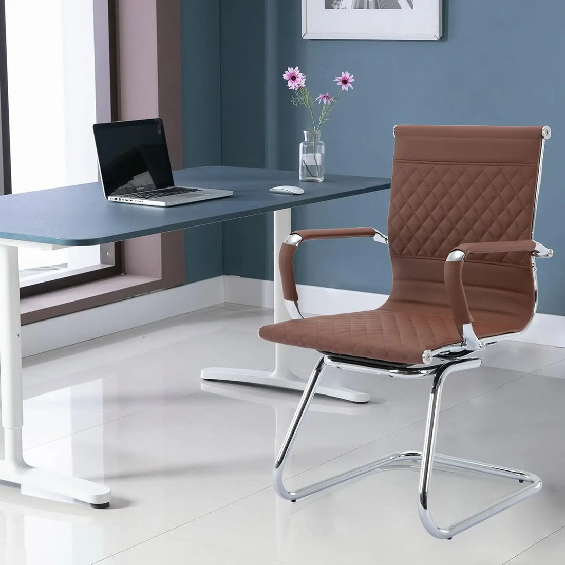 Office Guest Chairs Reception Chairs Waiting Room Chairs Set of 2 Conference Room with Mid Back, Modern PU Leather Desk