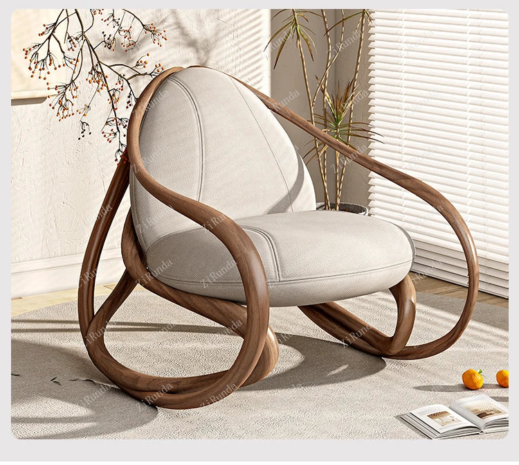 North American black walnut rocking chair living room new Chinese villa balcony home leisure recliner solid wood sofa