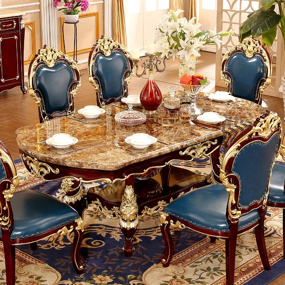 High-Quality European Modern 2m Dining Table Set—Includes one rectangular marble table with 8 chairs