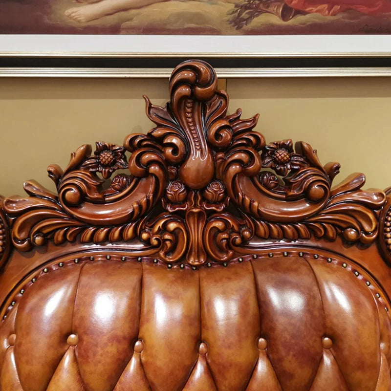 European-Style Leather Sofa: Luxury Imported Solid Wood, Double-Sided Carved, High-End Furniture for Villa Living Rooms