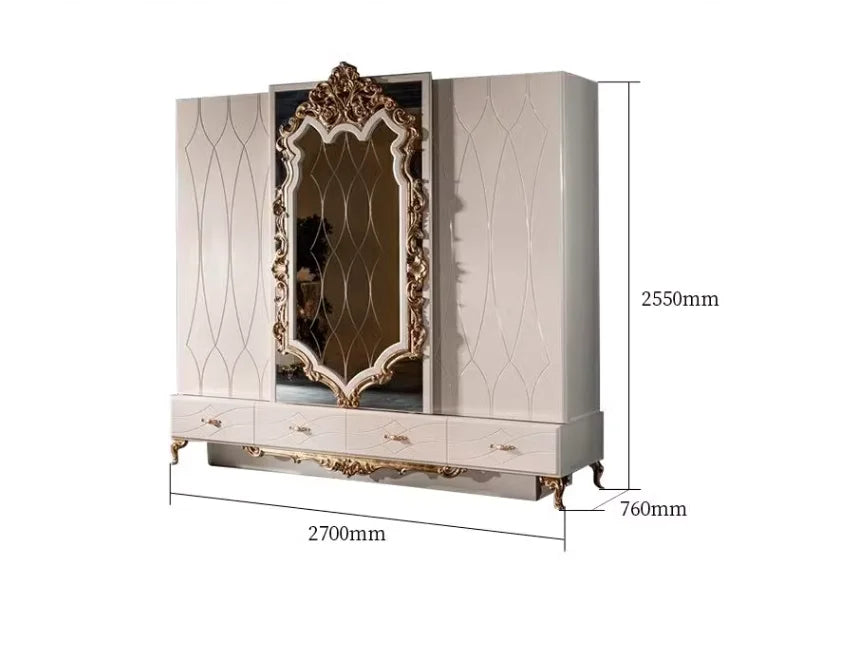 European Style Solid Wood Wardrobe – Carved, Luxury French Design, Customizable Villa Storage Cabinet