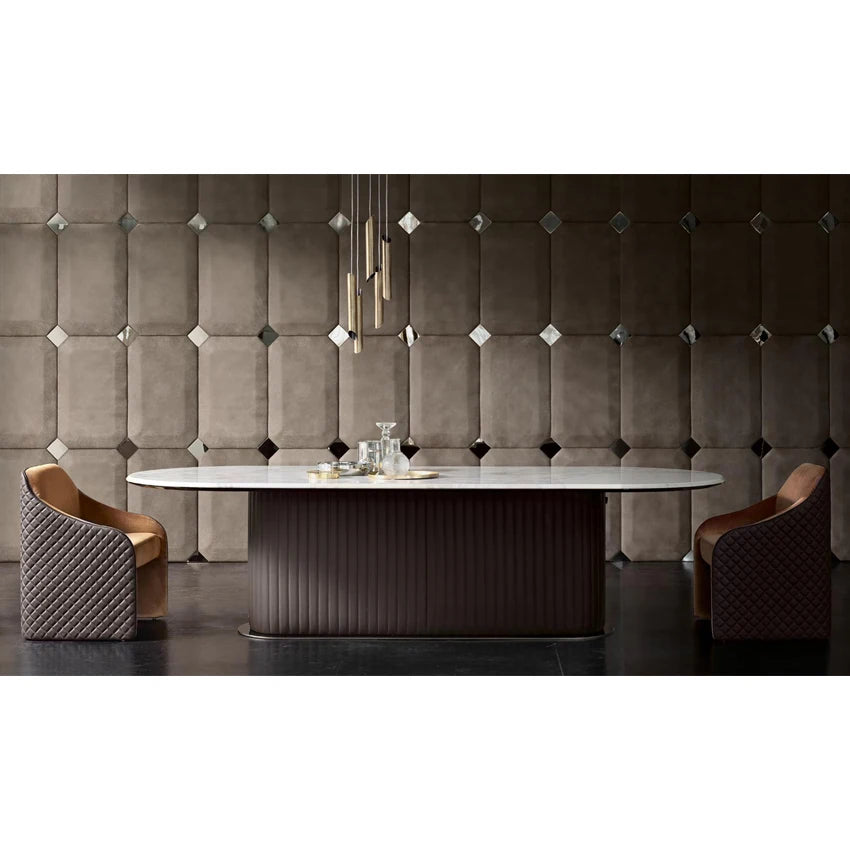 Luxury Italian Leather Dining Table Set—Includes a modern marble table and 6 luxurious dining chairs