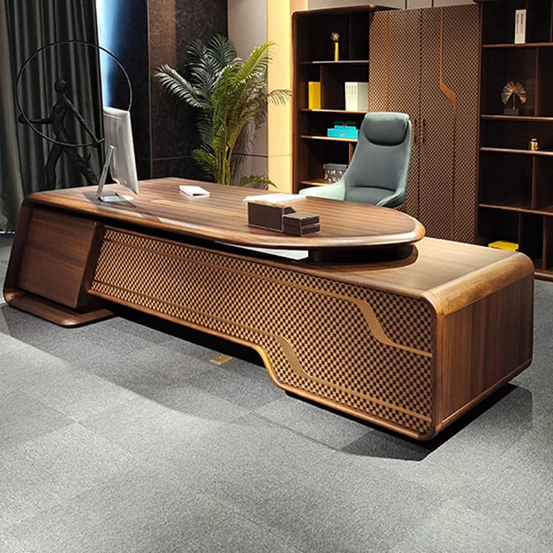 L-shaped minimalist computer desk with hutch