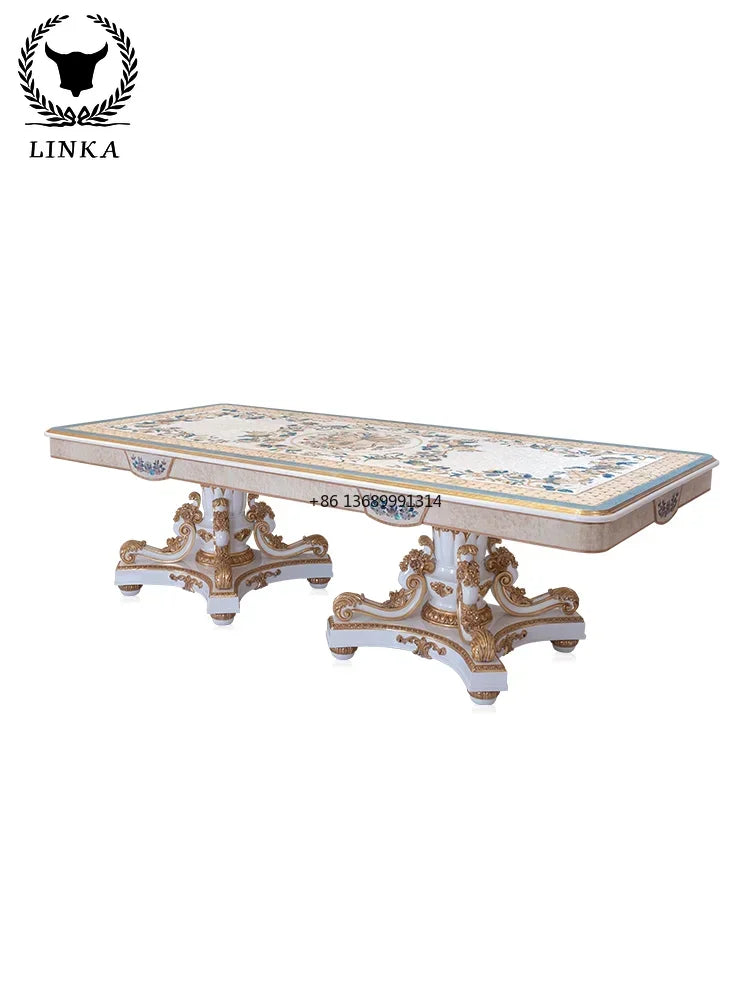 Luxurious French living room 2.8m romantic wooden shell mosaic dining table combination