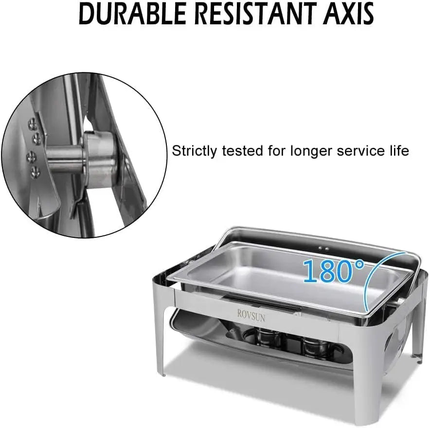ROVSUN 3-Pack Roll Top Chafing Dish Buffet Set,9 Quart Full Size Pan Chafer, NSF Stainless Steel Rectangular Setfor Wedding