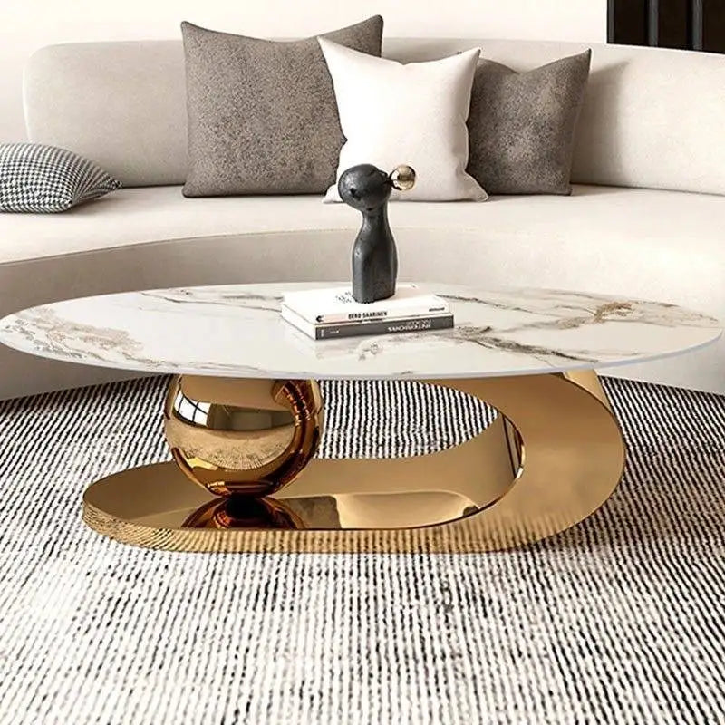 Modern light luxury black oval coffee table