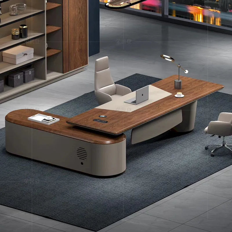 unique office desk furniture Wooden Luxury Office Table With Chair Modern Design Boss Desk Executive Office Desk Set