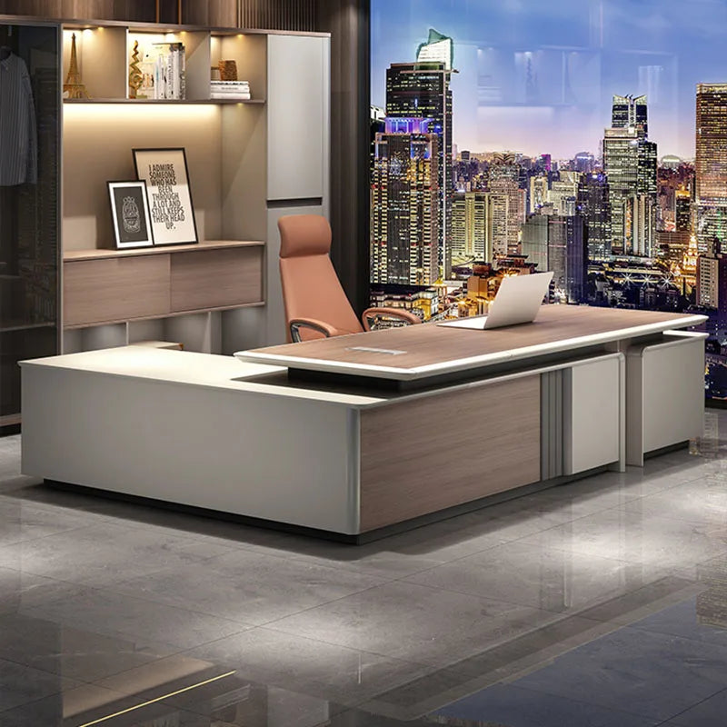 Boss Writing Office Desk – Luxury Corner Desk with Storage, Reception Desk, Drawers