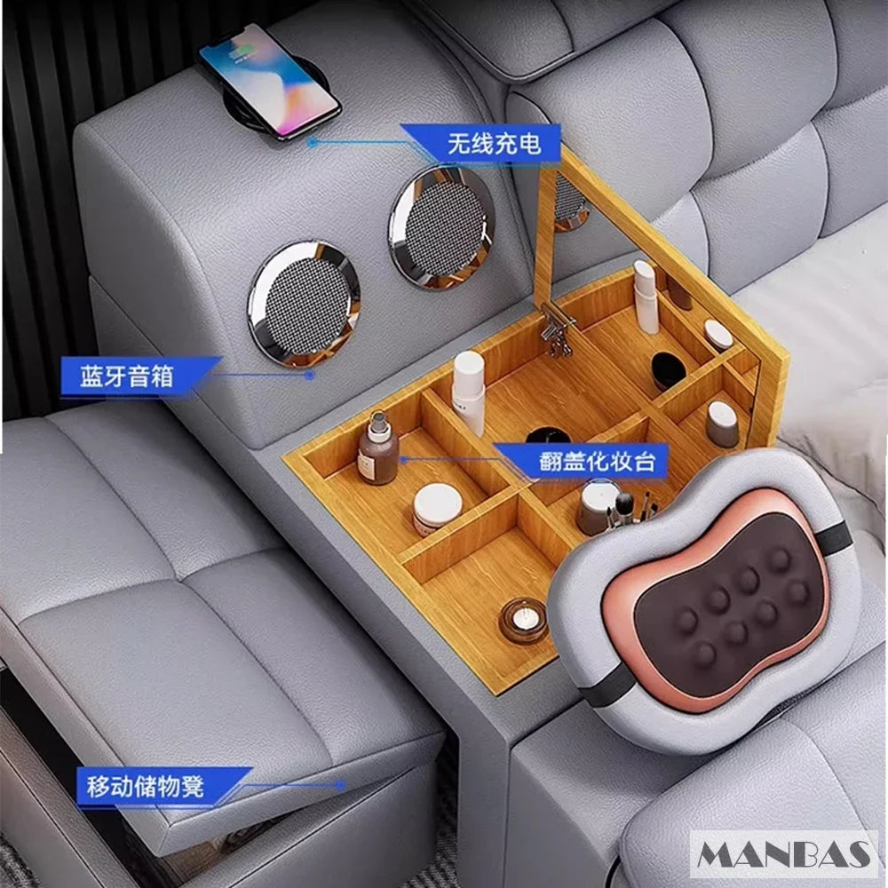 Genuine Leather Tech Smart Multifunctional Bed with Massage, USB, and Projector.