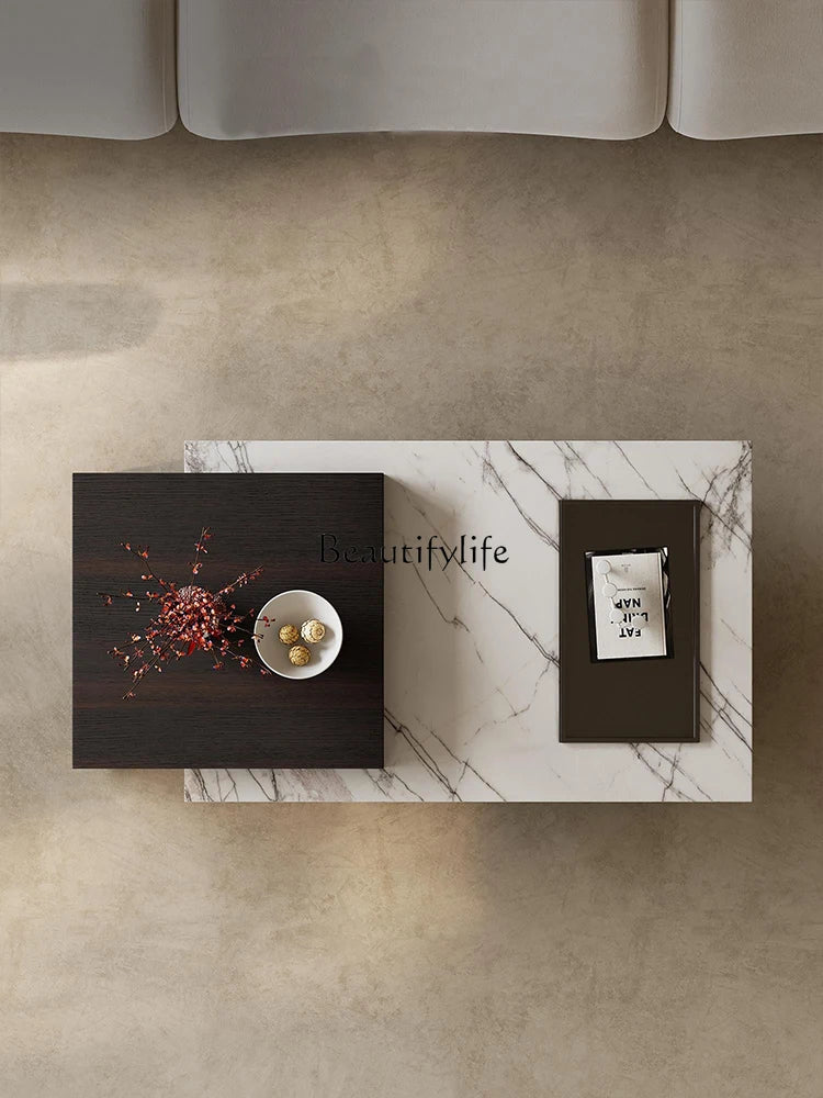 Italian Minimalist Stone Plate Coffee Table Suspension Rectangular Living Room Home Storage Modern Simple Coffee Table