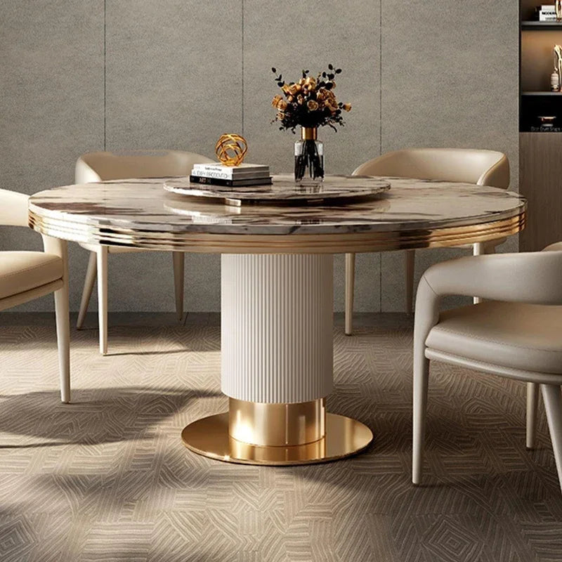 Dining Room Turnertable Delicate Texture Desk Top Round Shape For Kitchen 1.8meters Thick Marble Table With Runner Luxury Style
