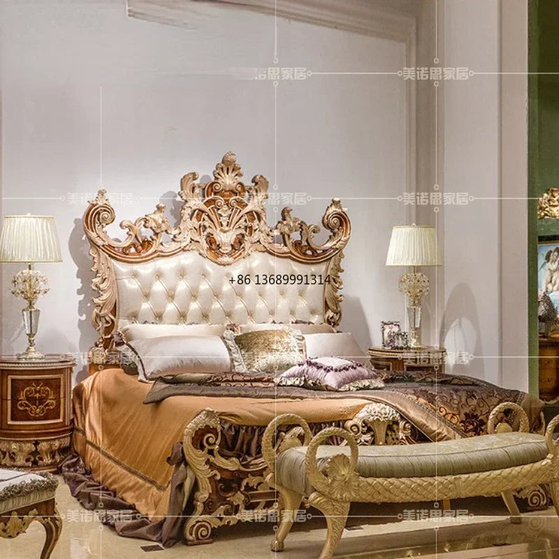 Custom Italian luxury double bed, 1.8m, in European style with intricate hand-carvings.