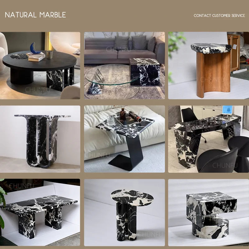 Italian Minimalist Center Table – Modern Irregular-Shaped Natural Marble