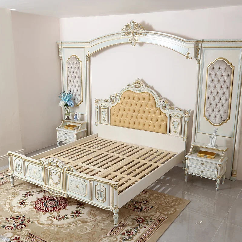 High-end Rococo-style wedding bed in solid wood