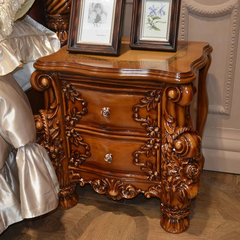 European Luxury Leather Bed - 1.8m Double Bed, Solid Wood Carved for American Villa