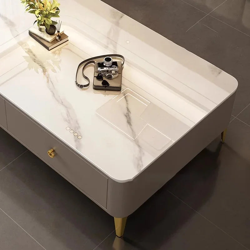 Light luxury slate coffee table with storage