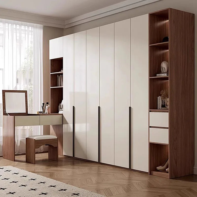 Space-Saving Women’s Wardrobe – Modern White Shelf Cabinets with Doors.
