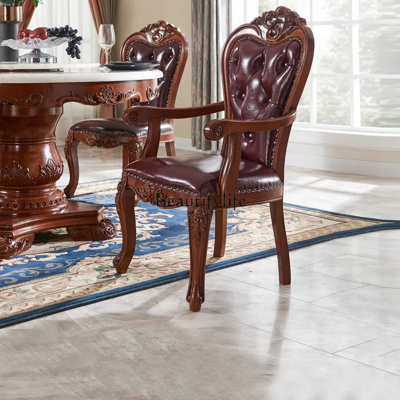 American Solid Wood Marble Dining Set: Light Luxury Rotating Round Table and Chairs